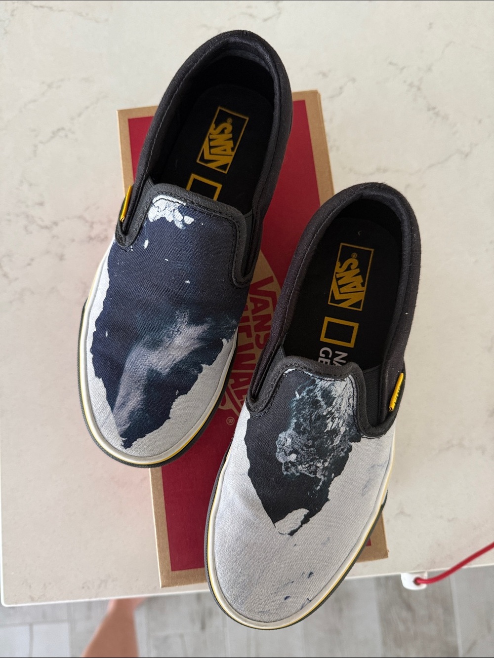 Vans national geo Men’s Slip-On Graphic Loafers - Black and White maybe worn 2x